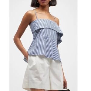 Harshman maia striped cotton one shoulder sleeve blouse